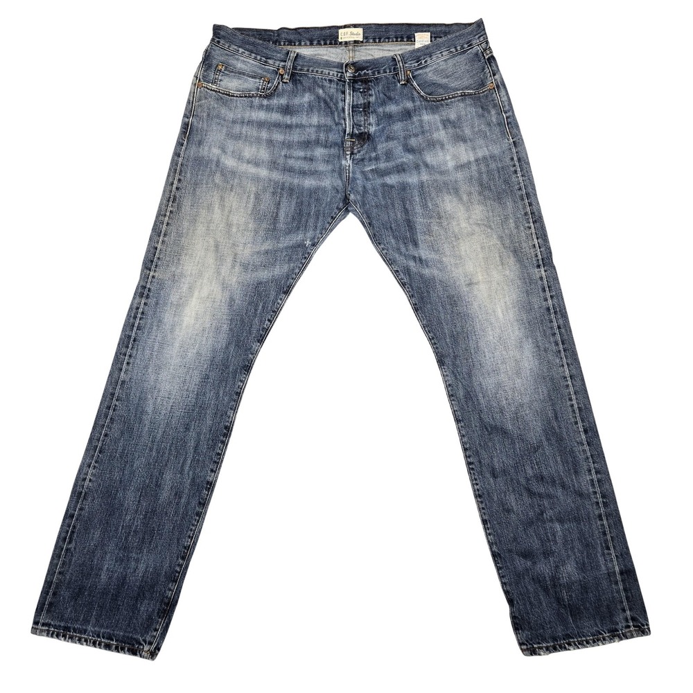 C.O.F. Studio Jeans Mens 40x32 Blue Straight Medium‎ Wash Distressed Denim Pants